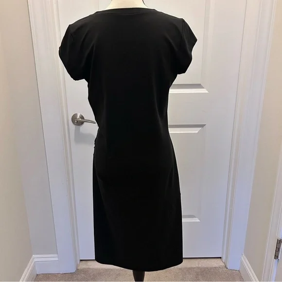 Athleta Black Jersey Knit Sheath Dress V-Neck Cap Sleeve SZL - Picture 3 of 7